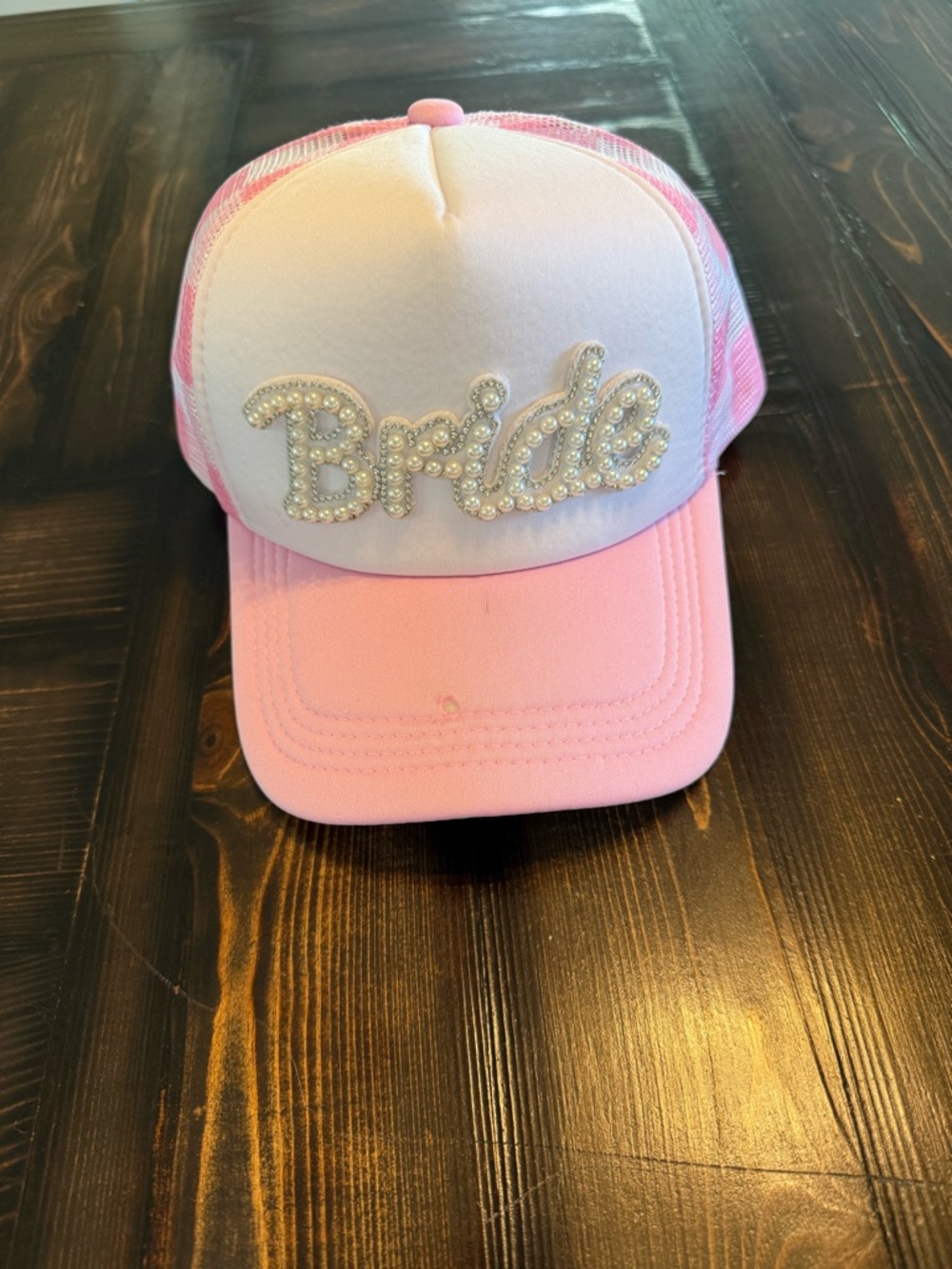 Bride Pink and White Rhinestone Trucker Hat
